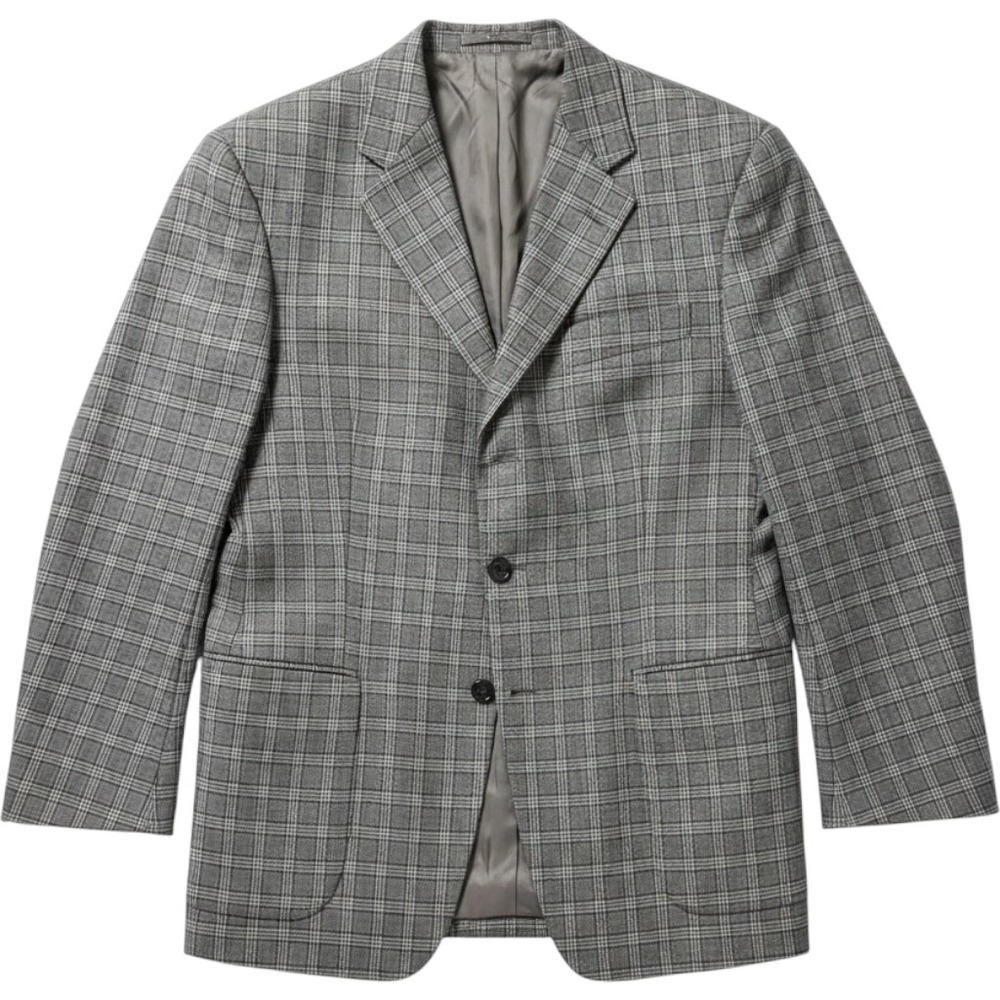 Structure Mens Vintage 90s Plaid Blazer Grey Wool Blend Patch Pockets Size L